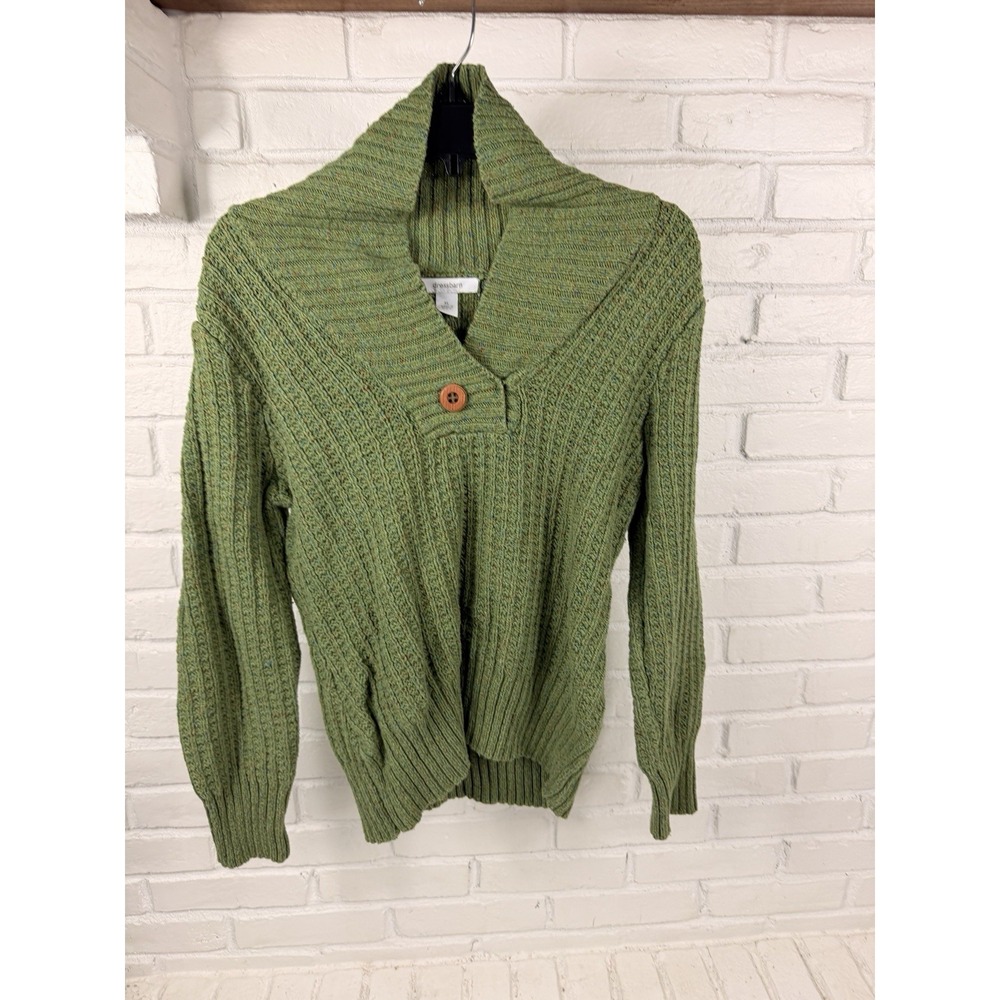 Dressbarn Womens XL Green Confetti Knit Shawl Collar Button Pullover Sweater